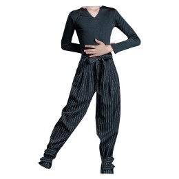 A large number of customized dance test suits Design striped pants children's competition Latin dance suits Dance suit uniform shop SKDO002 A large number of customized dance test suits Design striped pants children's competition Latin dance suits Dance suit uniform shop SKDO002